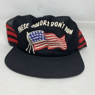 Vintage These Colors Dont Run Snapback Trucker Hat Cap 80s Usa Vtg 3 Stripe