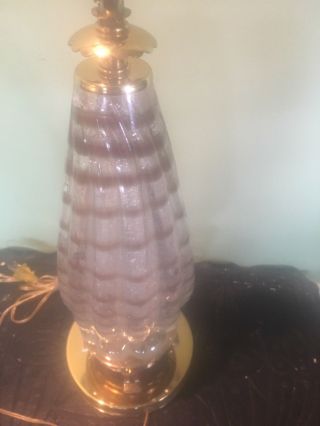 large 24  vintage murano table lamp ribbed w silver flecking brown horziontal st 3