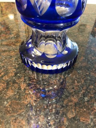 Vintage Bohemian Czech Cut Crystal Vase Cobalt Blue Cut to Clear 14 