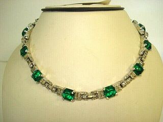 Vintage Panetta Emerald Stone And Rhinestone Choker Necklace