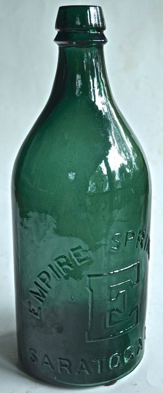 Vintage Empire Spring Co Saratoga Ny " E " Mineral Water Bottle Emerald Green