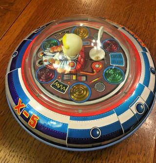 Vintage Space Ship X - 5 tin flying saucer,  Masudaya Modern Toys,  Japan 60 ' s 3