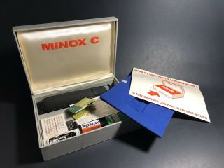 Vintage Minox C Subminiature Spy Camera With Black Leather Case,  Film,  And More