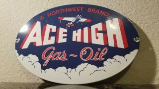 Vintage Ace High Gasoline Porcelain Gas Oil Service Station Pump Plate Sign