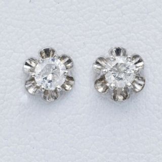 Vintage 14k White Gold 0.  25 Tcw Round Diamond Stud Earrings 0.  9 Grams