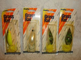 (4) Four Nos Vintage Rare Bagley Grass Rat Bass Fishing Hardwood Lures