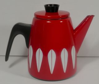 Vintage Mcm Cathrineholm Red Lotus Enamel Enamelware Tea Kettle