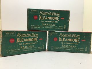 Empty Ammo Boxes - 3 Vintage Remington Kleanbore 30 Remington Express