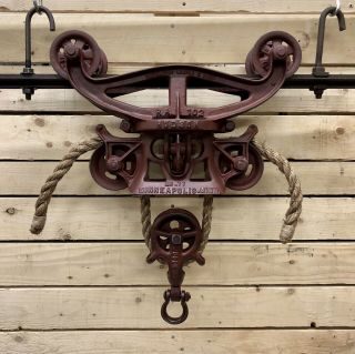 Antique Vintage Hudson Cast Iron Hay Trolley Pulley Primitive Barn Farm Tool