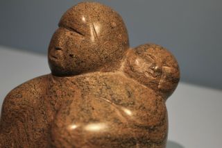 Vintage Inuit Eskimo,  Repulse Bay Stone Carving " Mother And Child "