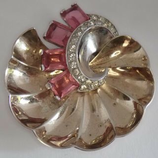 Vintage Marcel Boucher Sterling Silver Pink Crystal Rhinestone Pin Clip Brooch