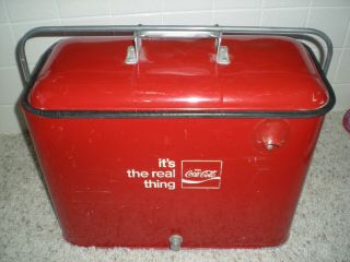 Vintage Coca Cola Progress Refrigerator Co Embossed Metal Cooler W/ Tray Opener