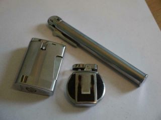 3 Ronson Vintage Cigarette Lighters Inc Unusual Tubular Clip Brushed Steel