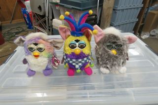 3 Vintage Furbies,  Gray One With Pink Ears One