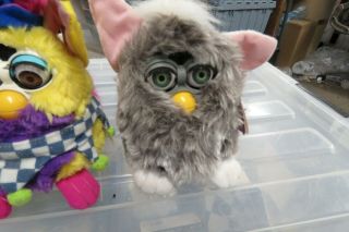 3 Vintage Furbies,  gray one with pink ears one 2