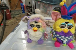 3 Vintage Furbies,  gray one with pink ears one 4