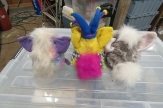3 Vintage Furbies,  gray one with pink ears one 5