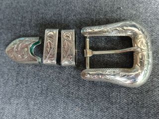Vintage Fritch Bros.  4 Piece Sterling Silver Ranger Belt Buckle Set Hand Chased
