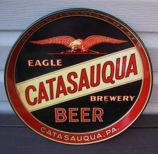 Rare Catasauqua Beer Metal Tin Litho 12 " Tray Eagle Brewing Pa Old Dutch 1930 