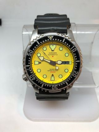 Vintage Citizen 21j Automatic Promaster Divers Watch Yellow Dial Lefty 46