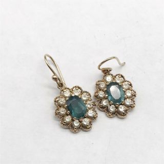 Vintage Solid 9ct Gold Sapphire And Gem Cluster Heavy Pendant Ladies Earrings