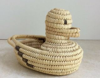 Vintage Handmade Bird Duck Basket Made By The Papago Indians Of Southern Arizona