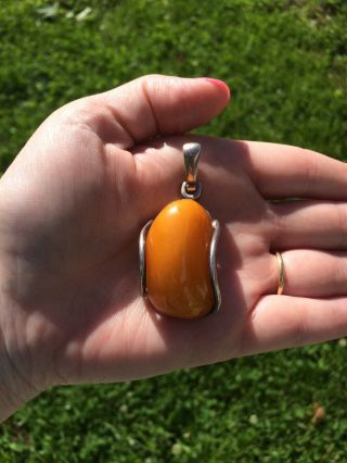 Vintage Sterling Silver Baltic Butterscotch Amber Pendant