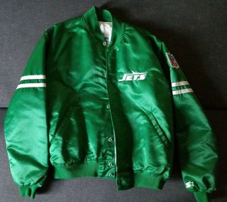 Rare Vintage 90s Starter Nfl York Jets Green Satin Jacket Mens L