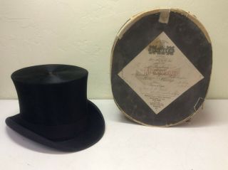 Antique Young Bros.  Top Hat,  Dunlap Box Fur And Silk,  6 - 3/8  X 7 - 3/4  Width