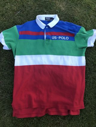 Vintage Polo Ralph Lauren Us Polo Shirt Multi Color Og Large Stadium 1992 93 2
