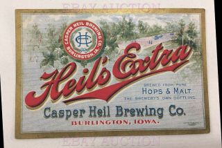 Very Rare Pre - Prohibition Beer Label Casper Heil 