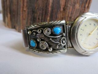 Vintage Signed Oryx Shop Navajo Sterling And Turquoise Mens Watch