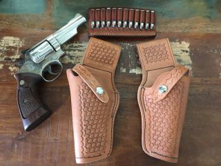 Vintage Tex Shoemaker 50 Brown Basketweave Leather Holster For S&w K Frame 4 "