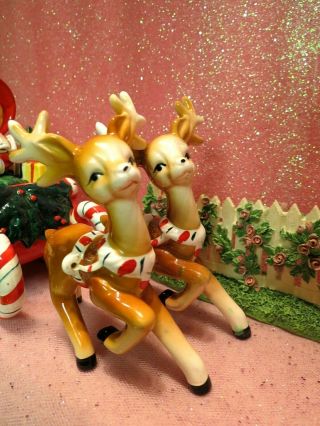 Vtg Lefton Red Christmas Shopper Girl w Gifts Candy Cane Sleigh W Two Reindeer 3