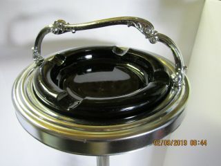 VINTAGE ART DECO CHROME SLAG GLASS CIGAR FLOOR ASHTRAY STAND with light. 3