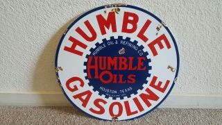 Vintage Humble Gasoline Motor Oils 11 3/4 " Porcelain Gas Sign Lubester