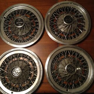 Vintage Ford Thunderbird Wire Spoke Hubcaps.  Four 15 " 1970 