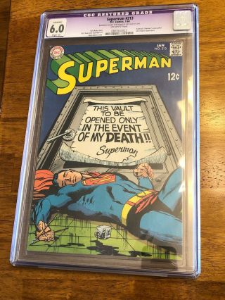 Superman (1st Series) 213 1969 Cgc 6.  0 Restored Grade Vintage Dc Comic Book