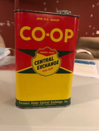 Vintage Farmers Co - Op Outboard Motor Oil Can Great Graphics Rare Flat Quart