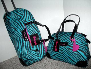 Rare Betsey Johnson Wild Side Blue Zebra Luggage Pull Duffle Suitcase & Bag