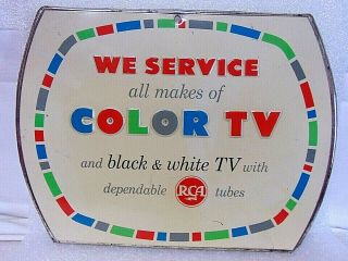 Vintage We Service Color & Black White Tv Advertising Sign Rca Store Display