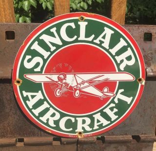 Vintage Sinclair Aircraft Porcelain Sign Gas Station Pump Plate Motr Oil Service