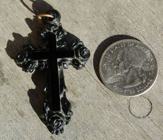 Rare Antique True Victorian Black Glass Mourning Cross Pendant
