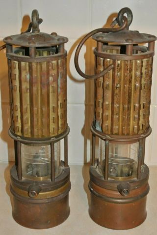 2 Vintage Brass Wolf Coal Mining Miners Flame Safety Lamp Light Lantern