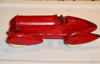 Vintage Wyandotte Toy Red Race Car Pressed Steel 8 1/2 " Streamelined