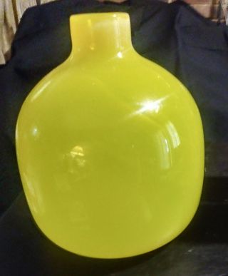 VINTAGE MID CENTURY MODERN Hand Blown Lemon Yellow Vase 8.  5 