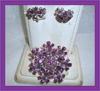 Sherman DEEP PURPLE & LILAC - DOMED SEVEN LEAF FLORAL & LEAF MOTIF BROOCH SET NR 2