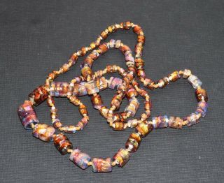 Vtg Venetian Iridescent Murano Foil Glass Beaded & Knotted 30 " Long Necklace