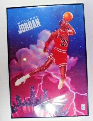 Rare Vtg Michael Air Jordan 23 Framed Poster Print 38 " X26 " Chicago Bulls Nba Euc
