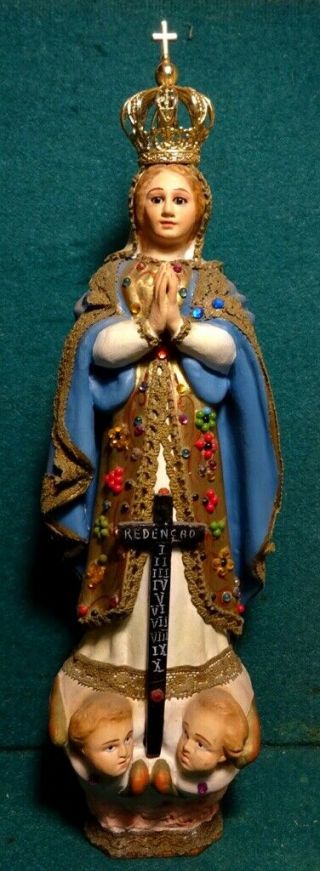 Our Lady Of Faith Of CantelÃes Vtg 10.  24 " Chlalkware Staue